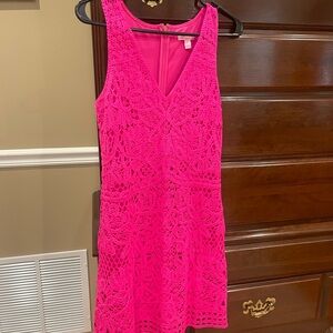 Lilly Pulitzer Astrid Shift Pop Hot Pink Knit Crochet Dress Size Small